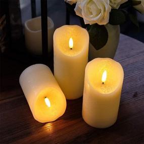 img 1 attached to Wondise Flameless Flickering Pillar Candles with Remote and Timer, Battery Operated 3D Wick Real Wax Ivory Warm Light LED Pillar Candles for Indoor Home Decoration, Set of 3 (D3 x H4,5,6 Inch)