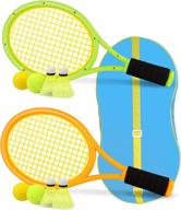 🎾 crefotu kids tennis racket set - 17 inch plastic racket with 2 soft balls, 2 tennis balls, and 4 shuttlecocks for kid's outdoor/indoor sport play логотип