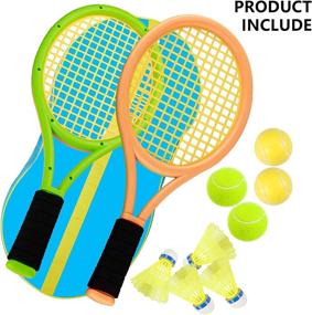 img 3 attached to 🎾 Crefotu Kids Tennis Racket Set - 17 Inch Plastic Racket with 2 Soft Balls, 2 Tennis Balls, and 4 Shuttlecocks for Kid's Outdoor/Indoor Sport Play