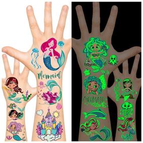 img 4 attached to 🧜 Enchanting 138pcs Mermaid Temporary Tattoos for Girls - Leesgel Luminous Mermaid Party Favors, Unforgettable Mermaid Party Supplies!