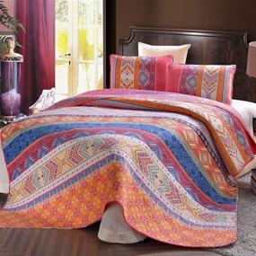img 4 attached to Эксклюзивный набор одеял из 100% хлопка Boho от Mezcla - размер полный/королева (92x88 дюймов) Одеяло/покрывало/покрывало для кровати: легкое, обратимое и декоративное