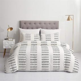 img 4 attached to 🛏️ GETIANN Soft Bedding Duvet Cover Set Queen - White Striped Comforter Cover Set Full 90"x90" - Hotel Quality (Road, Full/Queen)