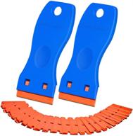 🔹 plastic razor blade scraper with 100 pack blades: auto window tint & sticker remover tool, blue logo