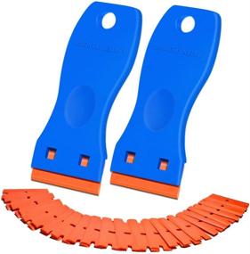 img 4 attached to 🔹 Plastic Razor Blade Scraper with 100 Pack Blades: Auto Window Tint & Sticker Remover Tool, Blue