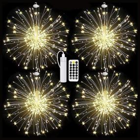 img 4 attached to 🎆 Homly Rechargeable Firework Lights: 120 LED Starburst Fairy Lights - 8 Modes, Remote Control, Waterproof - Perfect for Christmas Party Patio Decoration (4 Pack)