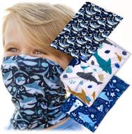 😷 cute kids face mask bandannas - 3 pack extra-small size for toddlers 6yrs - 7" x 11" matching sharks prints, stretchy stay up band, boys & girls headband, warm winter neck gaiter - top-rated face masks for toddlers logo