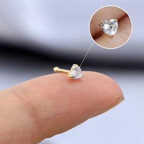 img 2 attached to 💎 COCHARM 14k Solid Gold Nose Ring Stud, 20g, Heart, Star, and Round Cubic Zirconia, Nose Piercing Jewelry for Women and Men