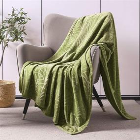 img 3 attached to 🐳 Soft Plush Fleece Whale Flotilla Flannel Throw Blanket with Decorative Palm Leaves Design in Olive Green - 50x60 Inch
