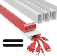 🔌 white j channel cable raceway - cord management system - set of 4x 16'' cable channels for under desk management. ideal cable raceways for home and office. includes adhesive wire raceway kit. logo