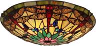 🐉 handmade dragonfly stained glass flush mount light - artzone tiffany ceiling lights, 16-inch, 3-light fixture for bedroom, corridor, entryway логотип