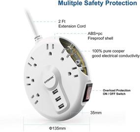 img 1 attached to 🔌 SAFEMORE Путешественник удлинитель с 6 розетками и с защитой от перенапряжения, а также с 3 портами USB для зарядки (3.1А) - Стационарная зарядная станция, 125В / 13А, удлинительный шнур 2 м с плоским штепселем - Портативный и аккуратный для дома / офиса / прикроватного столика - Белый.