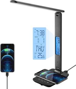 img 4 attached to Poukaran Desk Lamp: Multi-function LED Lamp with Wireless Charger, USB Port, Clock, Date, Temperature, and More - Ideal for Home Office
