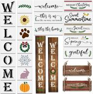 large welcome sign stencil with 22 reusable designs for painting on wood, porch, and front door - includes seasonal stencils logo