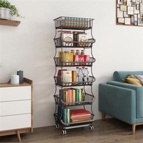 img 1 attached to 🥦 Apsan 6 Tier Fruit Basket: Organize Your Kitchen with Storage Cart, Wire Basket on Wheels for Fruits and Vegetables, Onions and Potatoes - Bronze