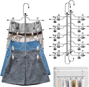 img 4 attached to 👖 CINKSY 5-Tier Metal Skirt Pants Hanger: Efficient Closet Organizer for Jeans, Slacks, and Shorts - Pack of 3