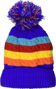 img 1 attached to 🧶 Peach Couture Classic Striped Cable Knit Winter Pom Pom Hat for Kids - Warm and Adorable