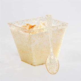 img 1 attached to BUCLA 100Pack Square Small Dessert Cups-4oz - Discover Disposable Gold Glitter Plastic Bowls-100pack Mini Tasting Spoons-Perfect for Tasting Party Desserts and Appetizers