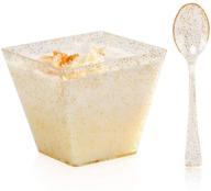 bucla 100pack square small dessert cups-4oz - discover disposable gold glitter plastic bowls-100pack mini tasting spoons-perfect for tasting party desserts and appetizers logo