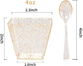 img 3 attached to BUCLA 100Pack Square Small Dessert Cups-4oz - Discover Disposable Gold Glitter Plastic Bowls-100pack Mini Tasting Spoons-Perfect for Tasting Party Desserts and Appetizers