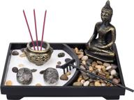 🌿 mini zen garden kit with buddha statue tabletop, incense burner, rake, stones - home office japanese rock garden meditation gift логотип