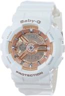 часы casio women's ba-110-7a1cr baby-g в розовом золоте с аналогово-цифровым дисплеем: 🌹 элегантное сочетание стиля и функциональности с белым резиновым ремешком. логотип