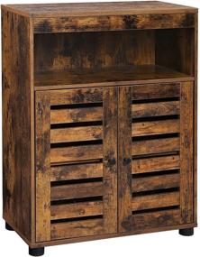 img 2 attached to VASAGLE Rustic Brown Bathroom Storage Cabinet with 🚪 Louvered Doors and Open Compartments - Adjustable Shelf Included