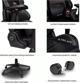 img 3 attached to 🖤 Black Luxe Ultra Max Gaming Chair and Desk Chair with Gold Stitching on Black Side Seat Panels