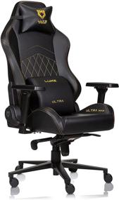 img 4 attached to 🖤 Black Luxe Ultra Max Gaming Chair and Desk Chair with Gold Stitching on Black Side Seat Panels