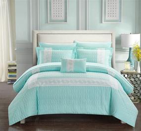 img 4 attached to 🛏️ Chic Home Titian 6 Piece Comforter Collection - Twin Size - Hexagon Embossed Paisley Print Border Design - Bed in a Bag-Sheet Set - Including Decorative Pillow Sham - Aqua