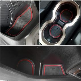 img 4 attached to Auovo Anti-Dust Door Mats For Renegade Accessories 2015 2016 2017 Cup Holder Inserts Liners Center Console Mats 16PCS (Red Trim)