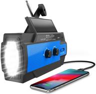 🔦 ultimate emergency solar hand crank radio: new version with led flashlight, reading lamp, power bank usb charger - perfect for household and outdoor use (blue) logo