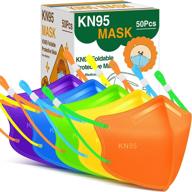 50 pack of kn95 face masks for kids - rainbow color disposable masks for boys and girls aged 2-12 with adjustable earloop logo