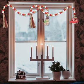 img 1 attached to 🎄 MRTREUP Holiday Wooden Bead Garland with Red and Gold Beads, Festive Farmhouse Rustic Beads with Snowman Christmas Car and Buffalo Plaid Tassels, Hanging Christmas Decor for Home