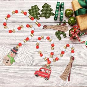 img 2 attached to 🎄 MRTREUP Holiday Wooden Bead Garland with Red and Gold Beads, Festive Farmhouse Rustic Beads with Snowman Christmas Car and Buffalo Plaid Tassels, Hanging Christmas Decor for Home