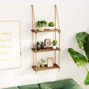 img 4 attached to 🎉 BAMFOX Swing Rope Floating Shelf: Stylish 3 Tier Bamboo Hanging Wall Shelves for Multi-Room Storage Solutions!