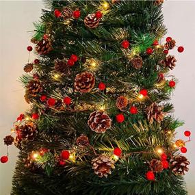 img 1 attached to 🎄 Prelit Pine Garland with Lights: PALONMY 6.56FT 20LED Battery Operated Christmas Garland with Red Berry and Pinecones - Perfect Holiday Light for Home Windows, Fireplace, Stairs