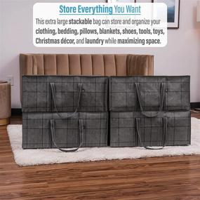 img 2 attached to 👜 VENO Heavy-Duty Extra Large Storage Bag Set (4-Pack) - Moving Bag Tote, Closet Organizer for Blankets, Comforters, Bedroom Essentials - Ideal for Dorm Room, Clothes Storage, and Eco-Friendly Moving Supplies (Black Windowpane Design)