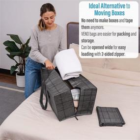 img 3 attached to 👜 VENO Heavy-Duty Extra Large Storage Bag Set (4-Pack) - Moving Bag Tote, Closet Organizer for Blankets, Comforters, Bedroom Essentials - Ideal for Dorm Room, Clothes Storage, and Eco-Friendly Moving Supplies (Black Windowpane Design)