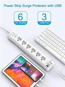 img 2 attached to 2 Pack Power Strip Surge Protector - 6 Outlet Power Strip with USB (3 x 2.4A), Flat Plug Extension Cord, Multiple Outlets, 1200 Joules, 5 ft, Mountable, Slide-to-Close Outlet Covers, White