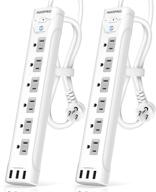 2 pack power strip surge protector - 6 outlet power strip with usb (3 x 2.4a), flat plug extension cord, multiple outlets, 1200 joules, 5 ft, mountable, slide-to-close outlet covers, white logo