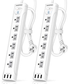 img 4 attached to 2 Pack Power Strip Surge Protector - 6 Outlet Power Strip with USB (3 x 2.4A), Flat Plug Extension Cord, Multiple Outlets, 1200 Joules, 5 ft, Mountable, Slide-to-Close Outlet Covers, White