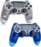 augex 2 pack ps4 game controllers: wireless and compatible with playstation 4 console - white and blue logo
