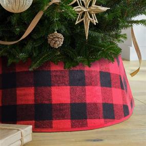 img 4 attached to 🎄 Enhance Your Holiday Decor with the Meriwoods 25 Inch Christmas Tree Collar: Large Buffalo Plaid Tree Skirt in Rustic Red & Black