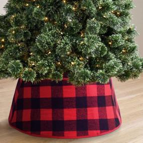 img 3 attached to 🎄 Enhance Your Holiday Decor with the Meriwoods 25 Inch Christmas Tree Collar: Large Buffalo Plaid Tree Skirt in Rustic Red & Black