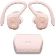 🎧 jvc haet45tp полностью беспроводные спортивные наушники: поддержка на обоих ушах, съемная крючковая подвеска - розовый цвет, водонепроницаемые ip55, 14-часовая работа аккумулятора. логотип