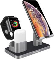 📱 bentoben apple watch stand airpods charger dock cell phone stand, universal charging station holder for iwatch airpods iphone ipad tablet android smartphone, space gray logo