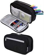 🖋️ pencil case organizer - large capacity pencil bag pouch for students, office supplies, and makeup - multi pocket pen holder and stationery desk organizer (black) logo