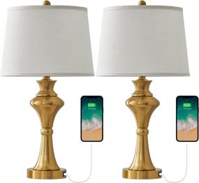 img 1 attached to 💡 Set of 2 Modern Table Lamps, 24.5” USB Gold Bedside Nightstand Lamps for Living Room and Bedroom, with Fabric Lampshade