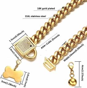 img 3 attached to 🐶 Aiyidi Gold Dog Chain Collar - 10mm Wide Cuban Link Puppy Collar with Golden Dog Tag, Bell, and Bling Cubic Zirconia - Stainless Steel Choke Collar for Dogs - Secure Buckle (16inch)