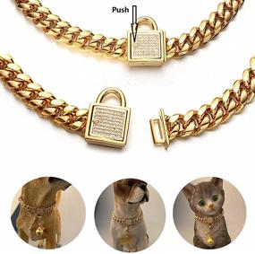 img 2 attached to 🐶 Aiyidi Gold Dog Chain Collar - 10mm Wide Cuban Link Puppy Collar with Golden Dog Tag, Bell, and Bling Cubic Zirconia - Stainless Steel Choke Collar for Dogs - Secure Buckle (16inch)